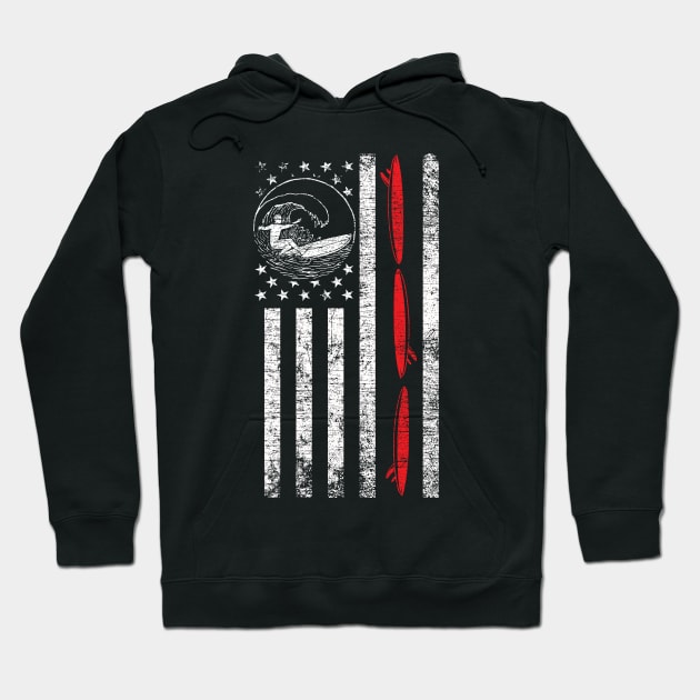 USA Flag Surfing Grunge Hoodie by ShirtsShirtsndmoreShirts